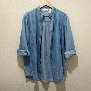 Vintage Casey & Max Ribbed Front Blue Denim Button-up, size L